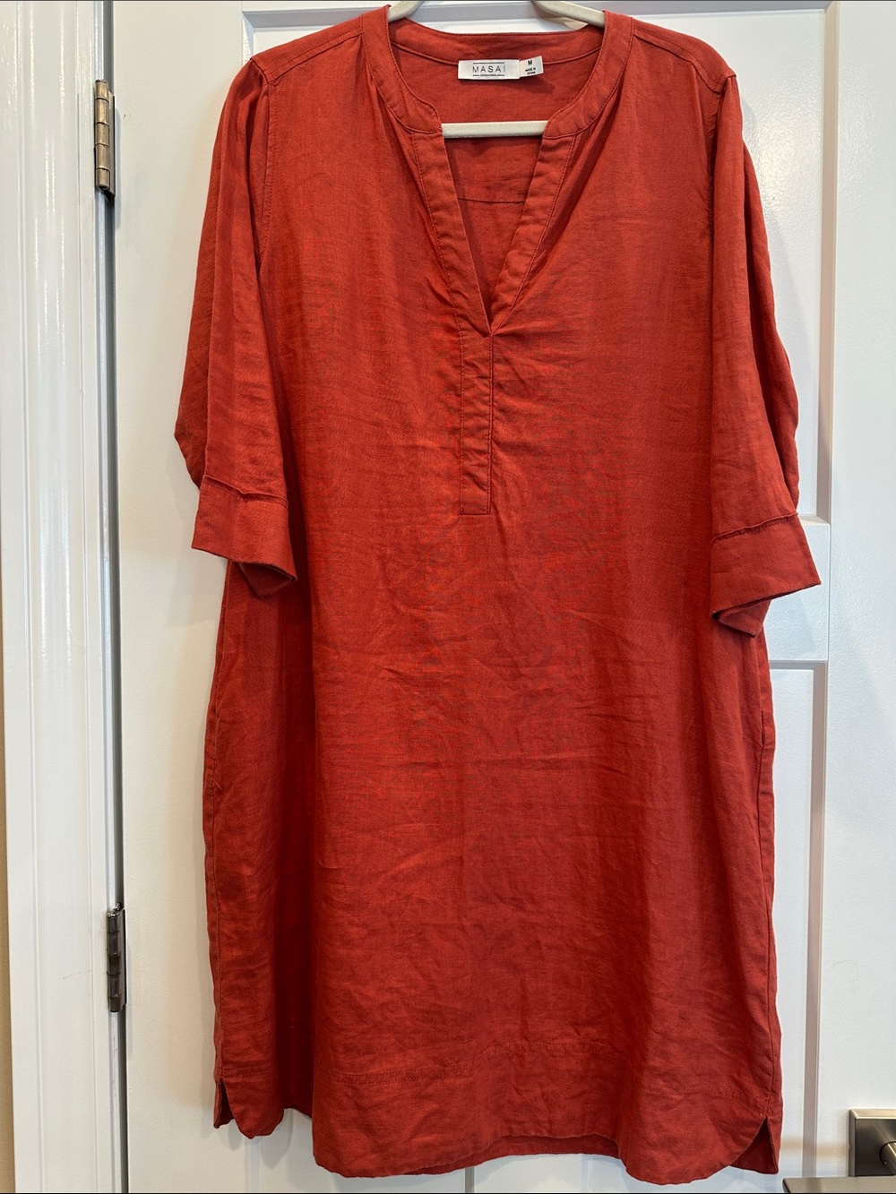 Masai Copenhagen Linen V-Neck Tunic Dress with Pockets, Size M